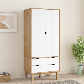 Wardrobe Brown and White Solid pine wood, engineered wo...