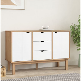 Sideboard Brown and White Solid Pine Wood, Engineered W...