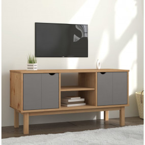 TV Cabinet Brown and grey Solid pinewood, engineered wo...