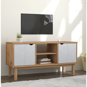 TV Cabinet Brown and White Solid Pine Wood, Engineered ...
