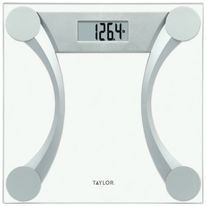 Imag:Taylor Precision Products 76024192 Instant Read 400-lb Capacity Glass and Metallic Bathroom Scale
